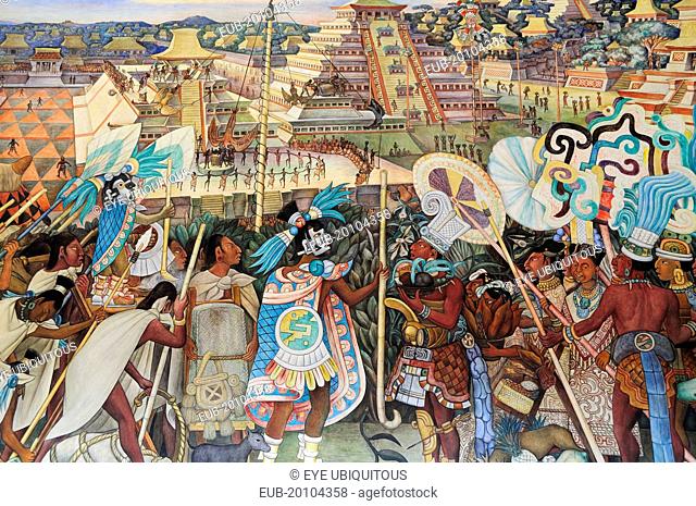 Mural by Diego Rivera depicting life before the Conquest in the Palacio National