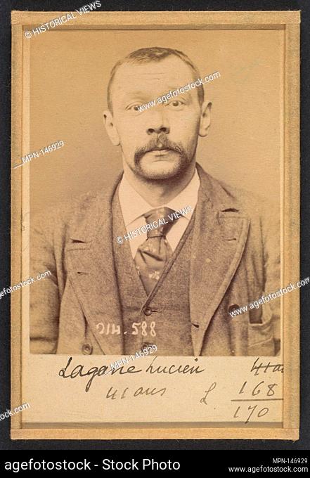 Lagane (ou Lagasse). Lucien, Pierre. 35 ans. 22/2/94. Artist: Alphonse Bertillon (French, 1853-1914); Date: 1894; Medium: Albumen silver print from glass...