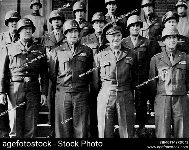 American Generals Gather - U.S. Generals is they met ""somewhere in Belgium, ""when King George VI of England visited the lowlands front