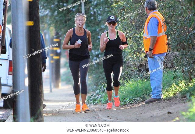 Reese Witherspoon out jogging in Brentwood with a friend Featuring: Reese Witherspoon Where: Los Angeles, California, United States When: 23 Oct 2015 Credit:...