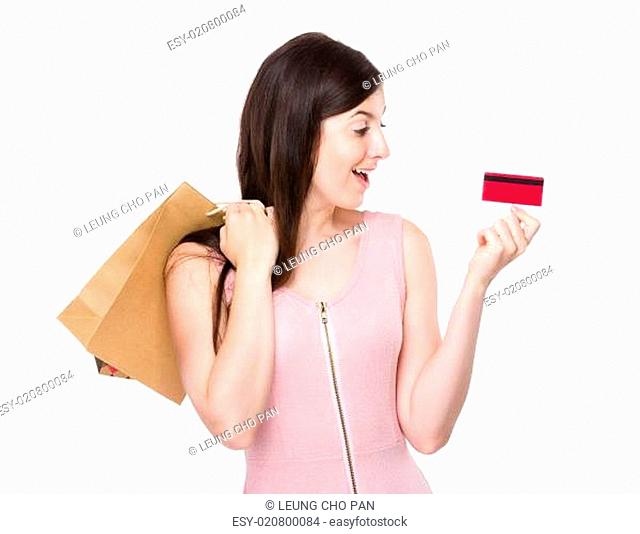 Woman hold with shopping bag and credit card