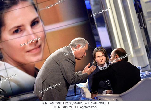 Raffaele Sollecito, accused of murder Meredith Kercher, with his father Francesco Sollecito during the talk show Porta a Porta. Rome. Italy