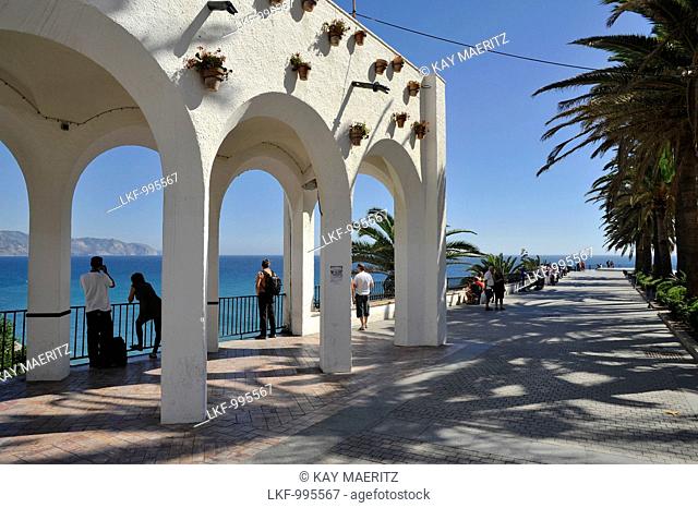View towards the sea from the Balcon de Europa in Nerja, Malaga province, Andalusia, Spain