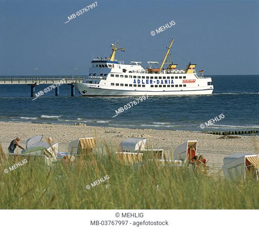 Germany, Mecklenburg-Western Pomerania,  Island Usedom, Bansin, beach,  Seebrücke, Bäderschiff, Europe, Central Europe, Ostvorpommern, place, place