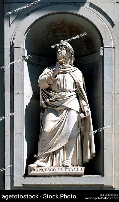 Francesco Petrarca in the Niches of the Uffizi Colonnade in Florence, Italy
