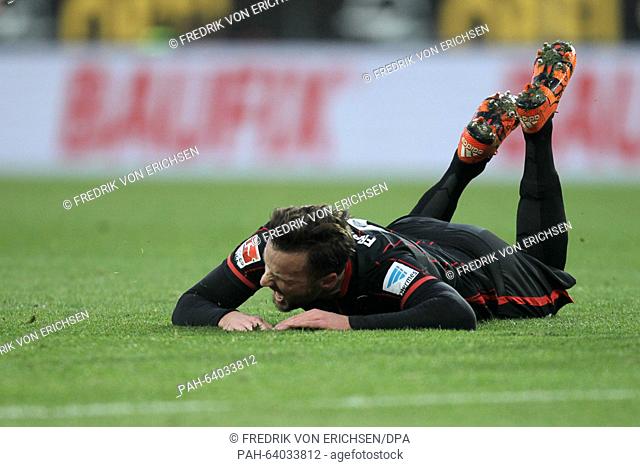 Frankfurt's Haris Seferovic reacts after a missed opportunity to score during the German Bundesliga soccer match between 1