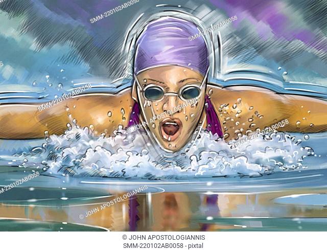 Female swimmer doing the butterfly