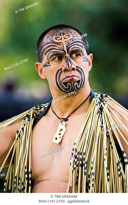 Traditional tattoos on face of Maori warrior