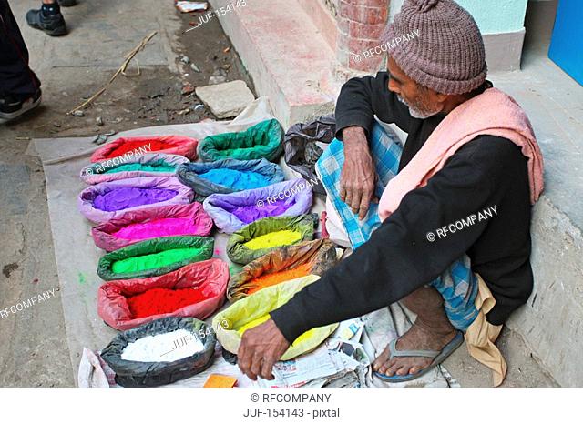Kathmandu - street hawker selling colours