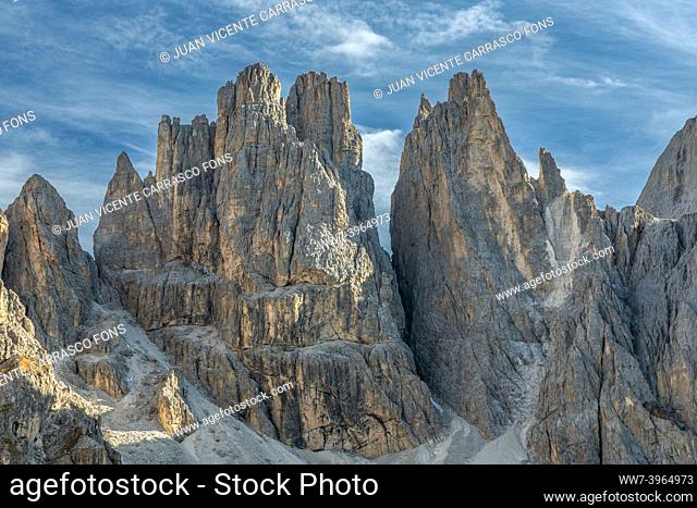 Vajolet tower at Sciliar Catinaccio natural park, South Tyrol, Dolomites, italian alps