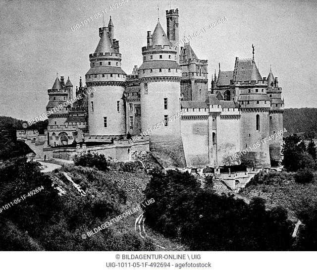 Early autotype of chateau pierrefonds palace, pierrefonds, departement oise, france, 1880