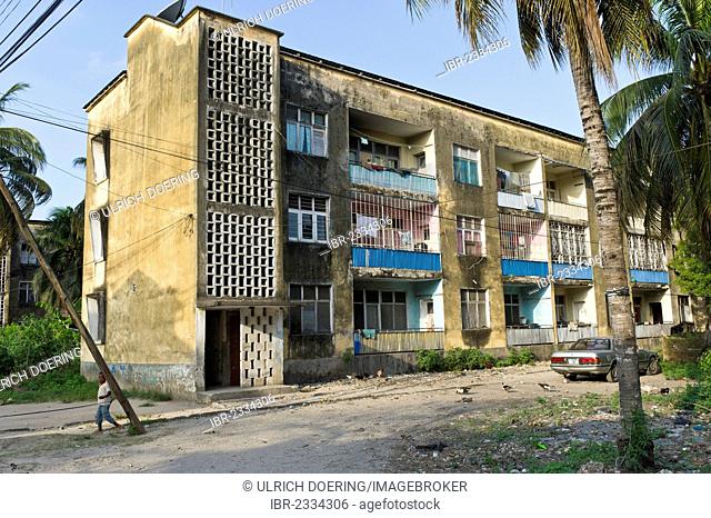 Apartment block built with development aid from East Germany, Stone Town, Zanzibar, Tanzania, Africa