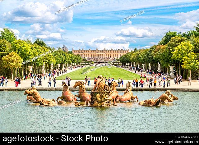 VERSAILLES, FRANCE - August 7, 2014: Fountain of Apollo in garden of Versailles Palace in a beautful summer day in France on August 7, 2014, France