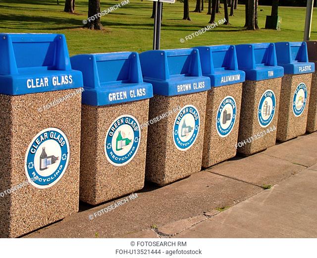 Recycling Area, recycle containers with blue tops
