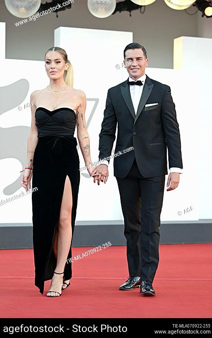 Alessandro Basciano proposes to Sophie Codegoni attends ""The son"" red carpet at the 79th Venice International Film Festival on September 07, 2022 in Venice