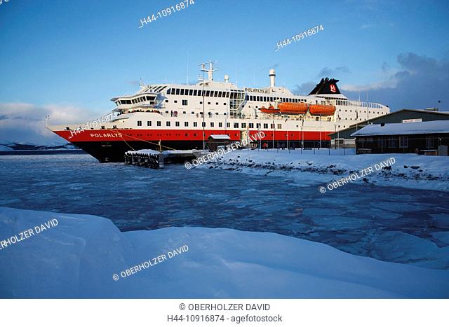 Europe, Scandinavia, Norway, Hurtigruten, sea cruise, MS, Polarlys, cruise, ship journey, cold, mailboat, packet ship, Kirkenes, iceboundly, ice, sea ice
