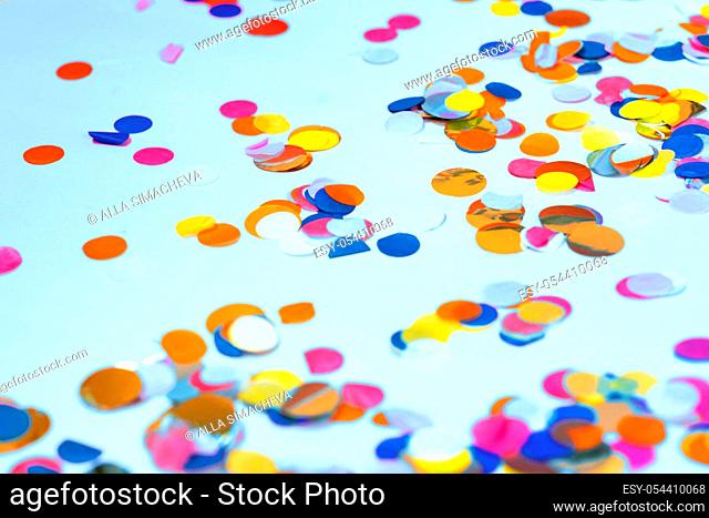 Colorful celebration confetti background pastel colors with copy space