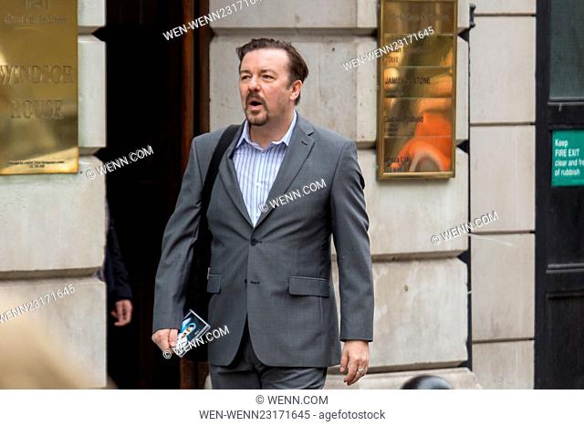 Ricky Gervais, starring as David Brent, films a scene from his upcoming film 'Life on the Road'. In this scene David Brent is trying to sell his ablum entitled...