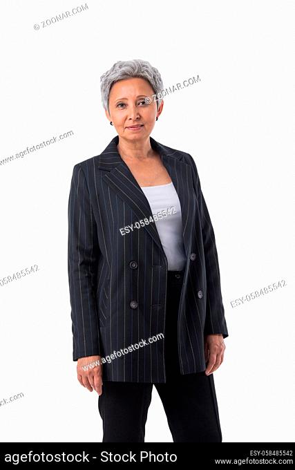 Portrait of beautiful mature asian woman isolated on white background, business people