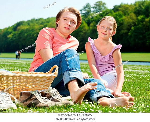 Two teenagers at picnic
