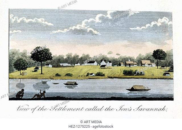 'View of the Settlement called the Jew's Savannah', 1813. From 'Narrative, of a Five Years' Expedition, against the Revolted Negroes of Surinam, in Guiana