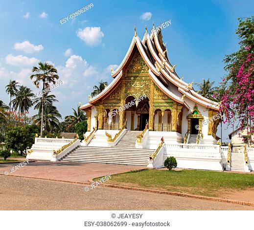Gold coloured Buddhist Temple in the UNESCO listed Laos city of Luang Prabang
