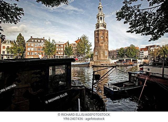 Montelbaanstoren Tower on the Oudeschans canal near Prins-Hedrichkade in Amsterdam