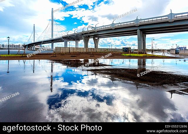 Saint-Petersburg, Russia - August 8, 2018: Cable-stayed bridge of Western High-Speed Diameter through Peter's fairway