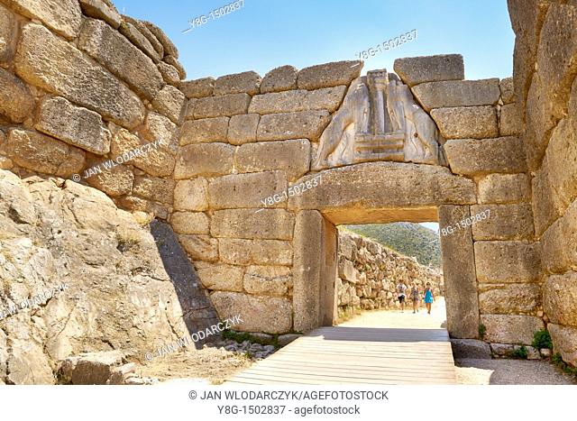 Ancient city of Mycenae, Lion Gate, Peloponnese, Greece