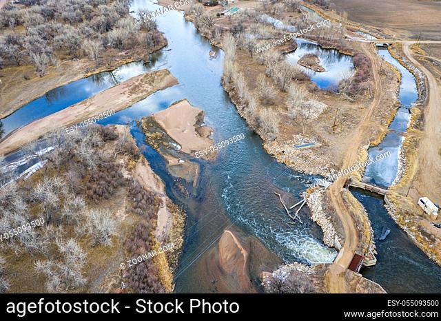 water diversion on SOuth Platte River in Colorado, aerial view