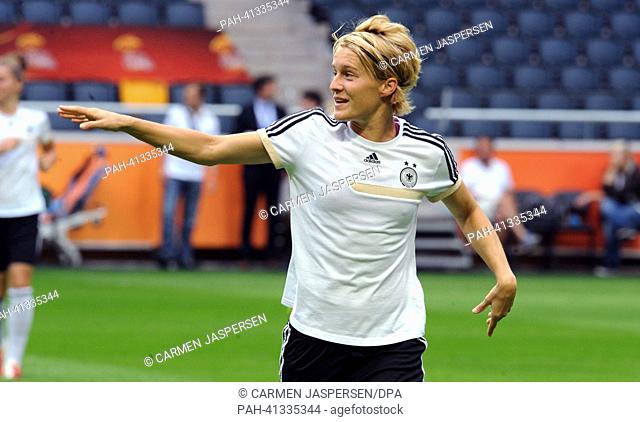Germany's Saskia Bartusiak takes part in a training session at Friends Arena in Solnar,  Sweden, 27 July 2013. Germany will play Norway in the final of the 2013...