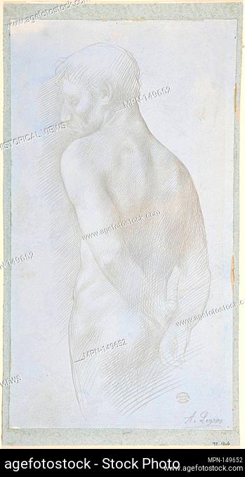 Study of a Figure. Artist: Alphonse Legros (French, Dijon 1837-1911 Watford, Hertfordshire); Date: 1837-1911; Medium: Metalpoint on blue washed paper;...