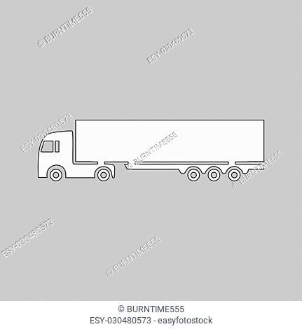 Big Truck Simple line vector button. Thin line illustration icon. White outline symbol on grey background