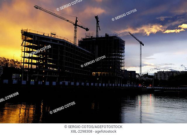 buildings under construction in banks of loyola, Basque Country, guipuzcoa, Spain