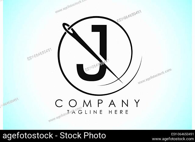 English alphabet J with sewing needle and thread Icon. Tailoring logo design concept