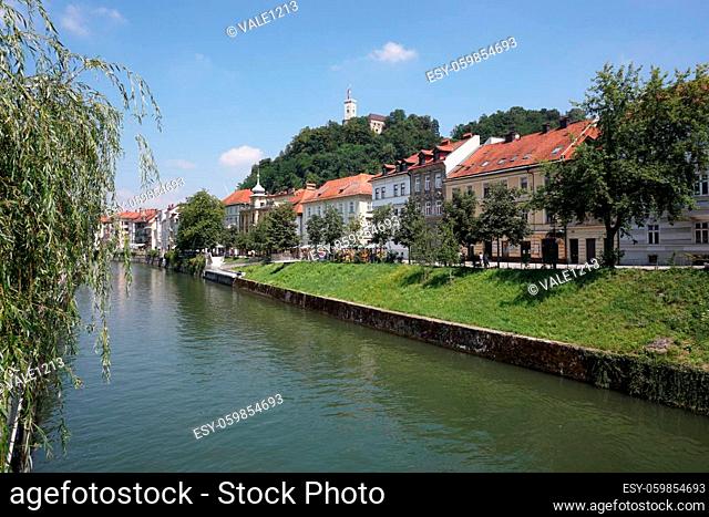 View on the canal of Ljubljana in summer time, 2020