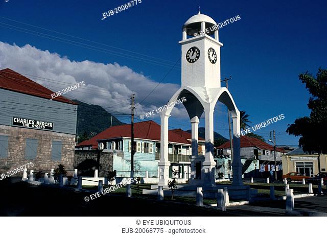 Town square and clock tower prior to volcanic eruption