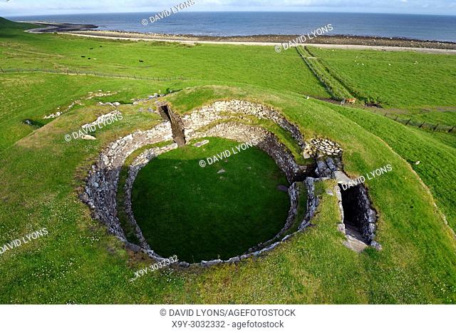 Carn Liath broch 2000 years fortified homestead on North Sea coast near Golspie, Sutherland, Scotland. Looking south east