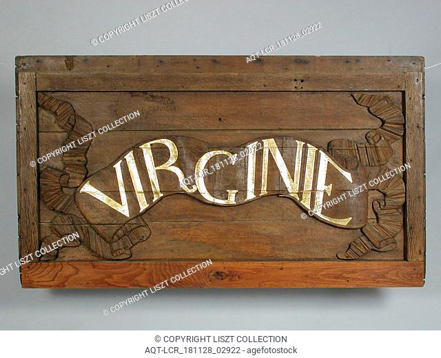 Oak panel from the rear of house Virginie, wood carving sculpture sculpture wood oak wood, carved carved gilded Panel of oak on which ribbon with inscription...