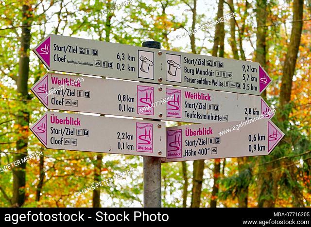 Signpost at the observation point Cloef above the Saar Loop, Mettlach-Orscholz, Saarland, Germany