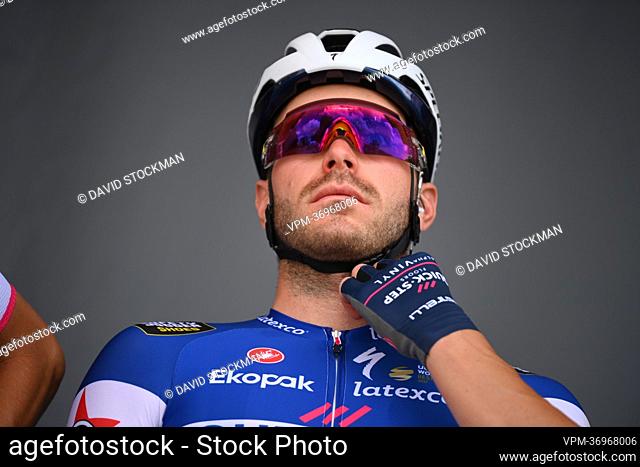 French Florian Senechal of Quick-Step Alpha Vinyl pictured at the start of stage three of the Tour de France cycling race, 182km from Vejle to Sonderborg