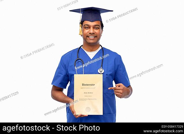 indian doctor or medical student with diploma