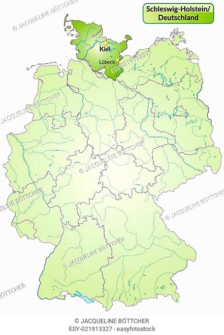 Karte von Schleswig-Holstein mit Hauptstädten in Grün