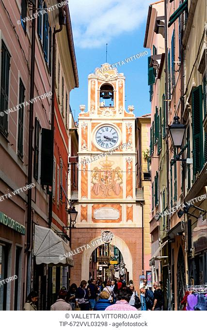 Italy, Liguria, Loano, the clock tower