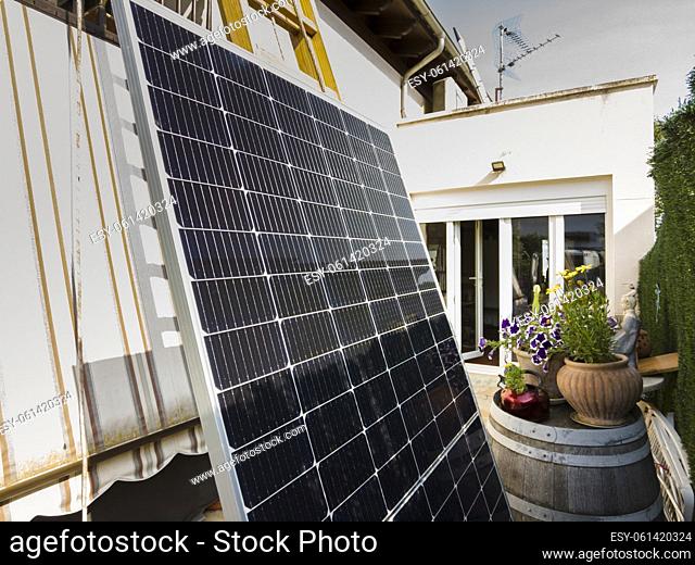 Solar panel in a ladder. Navarre, Spain, Europe. Environment and technology concepts