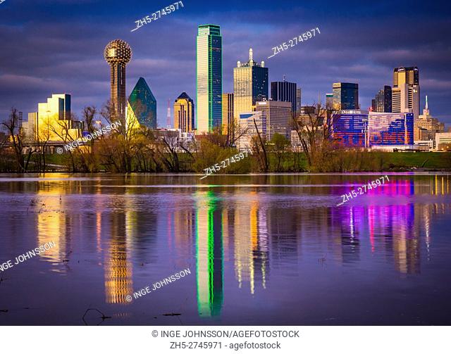 Downtown Dallas, Texas reflecting in the Trinity River