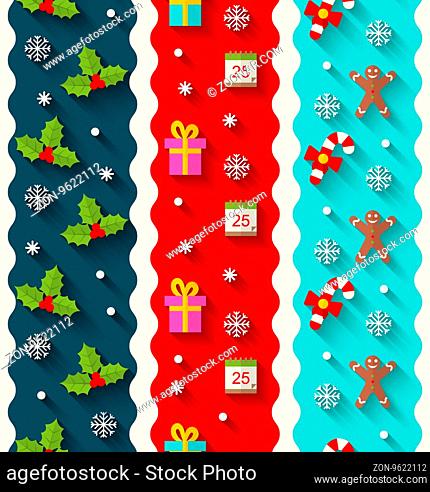 Illustration Set Wallpaper with Traditional Colorful Elements for Christmas and Happy New Year - raster