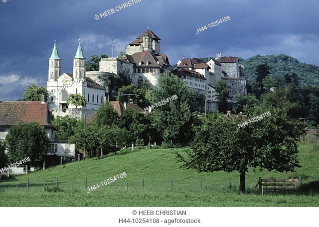 10254108, Aarburg, canton Aargau, view, trees, dark, building, construction, church, castle, Switzerland, Europe, meadow, clou