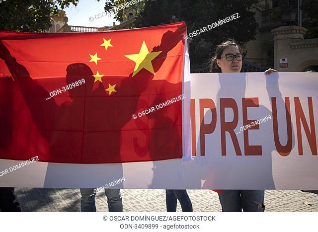 Chinese citizens living in Barcelona demonstration in front of the Chinese Consulate with the slogan ""Hong Kong will always be a part of China""