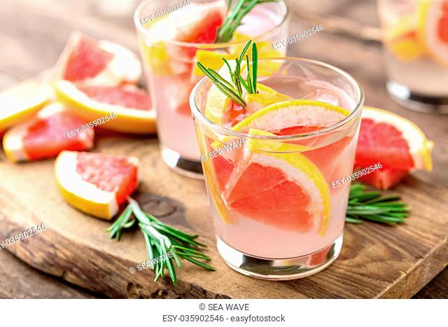Refreshing drink, grapefruit and rosemary cocktail